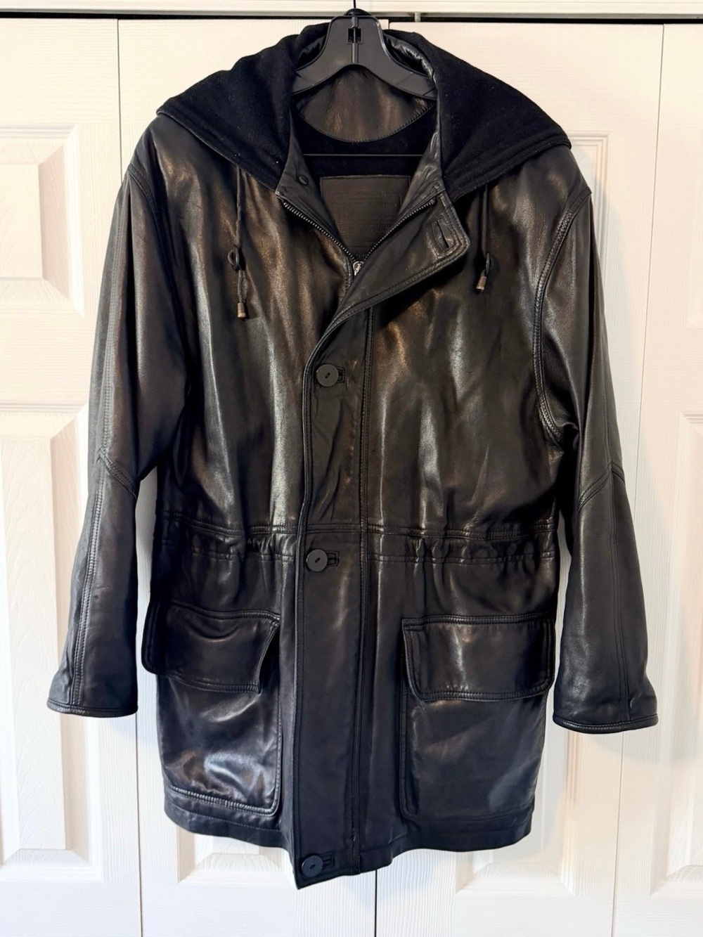 Coach Vintage Men’s Leather Jacket S-M Portugal Hooded Parka Trench Black Coat